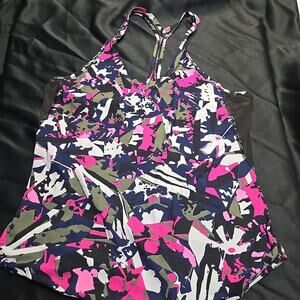 Lululemon Abstract Racerback Tank Top Pink Navy White Olive L Stretch